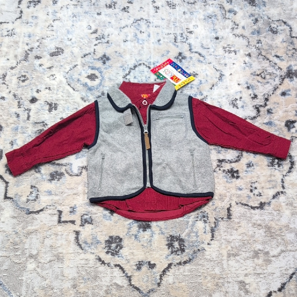 Vintage McKids 2T Corduroy Shirt Jacket NWT 90s Very Berry Red & Gray Toddler